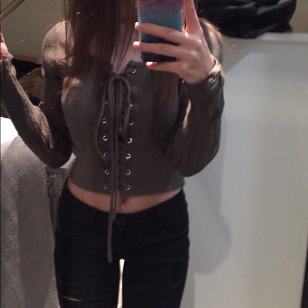 Olive Green Distressed Sweater Ribbed Rue21 - Picture 2 of 4